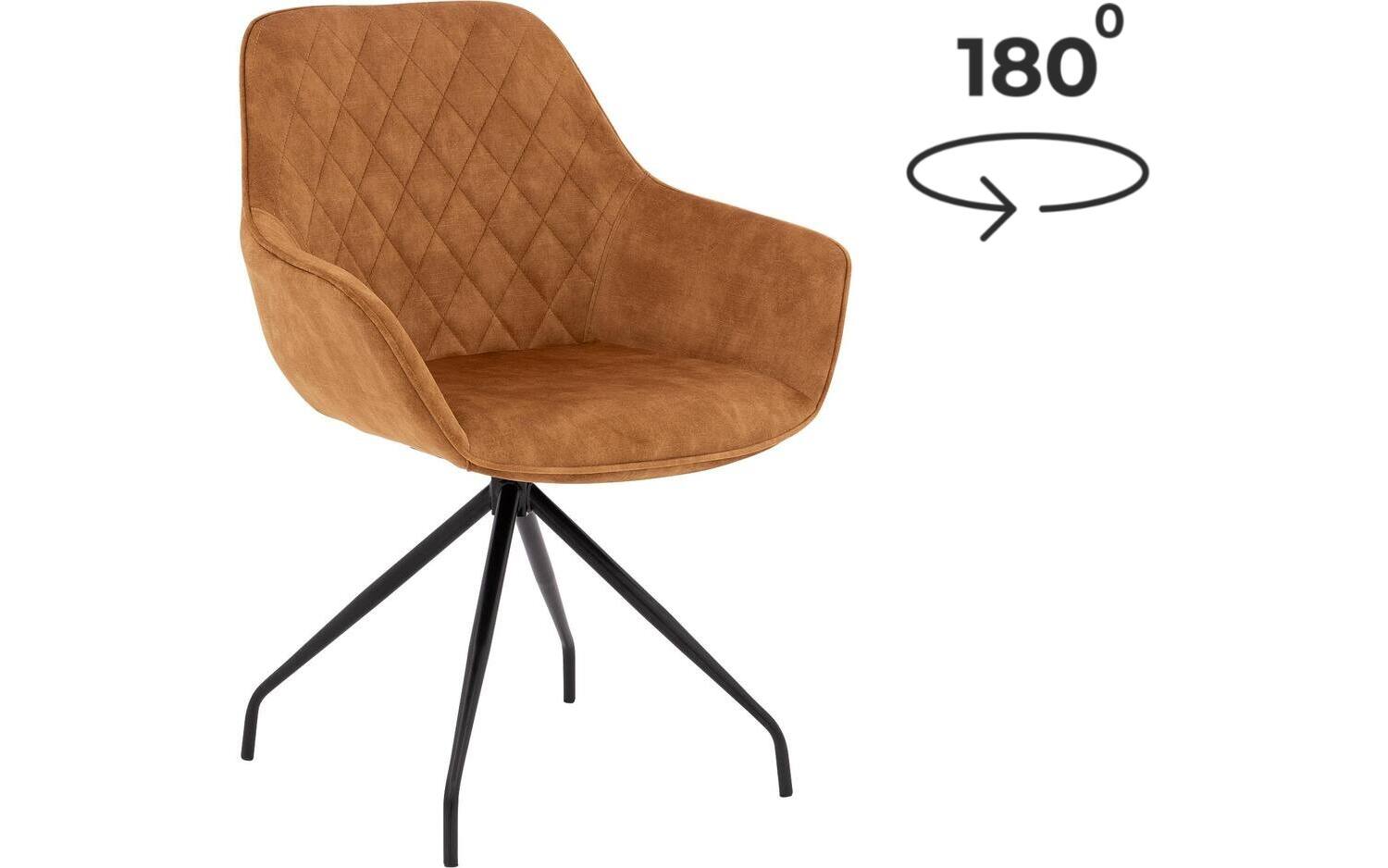 Goossens Basic Eetkamerstoel Ebi geel velvet stof graden draaibaar met return functie met armleuning, elegant chic - 8718823286373